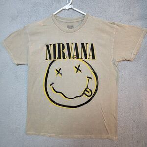 Nirvana Tee Shirt Men's Retro Graphic Burnout Brown Smiley Size L NWOT